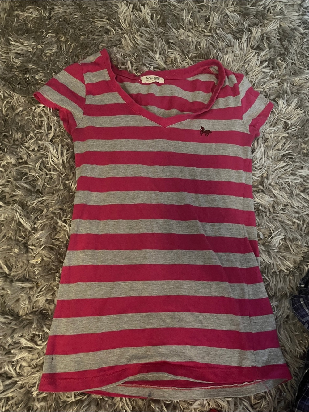 Active Basic Pink & Gray Striped Short Sleeve Tee
